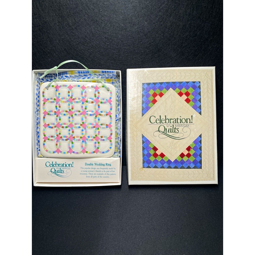 Vintage 1992 Celebration! of American Quilts Double Wedding Ring Ornament Tile
